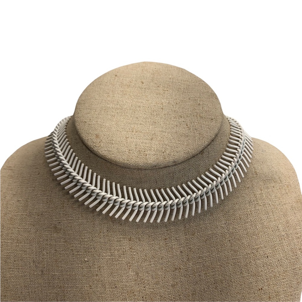 Vintage Roget Retro White Enamel Choker Necklace Very Unique.